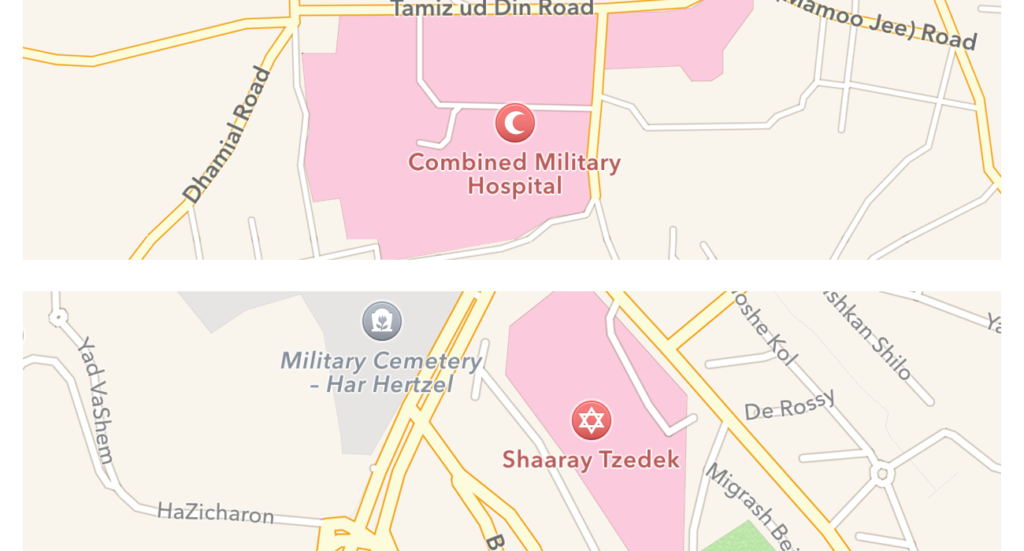 Crescent Moon and Star of David Hospitals icons for Apple Maps