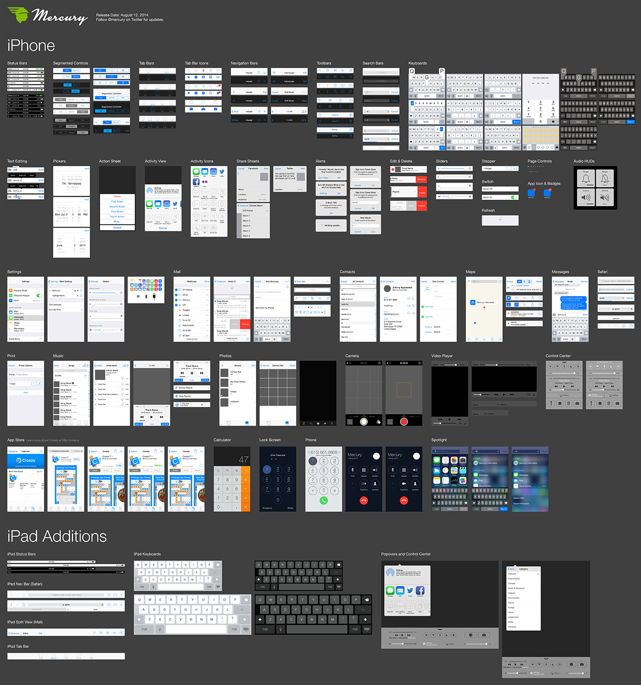 iOS 7 vector UI kit for Adobe Illustrator full document view