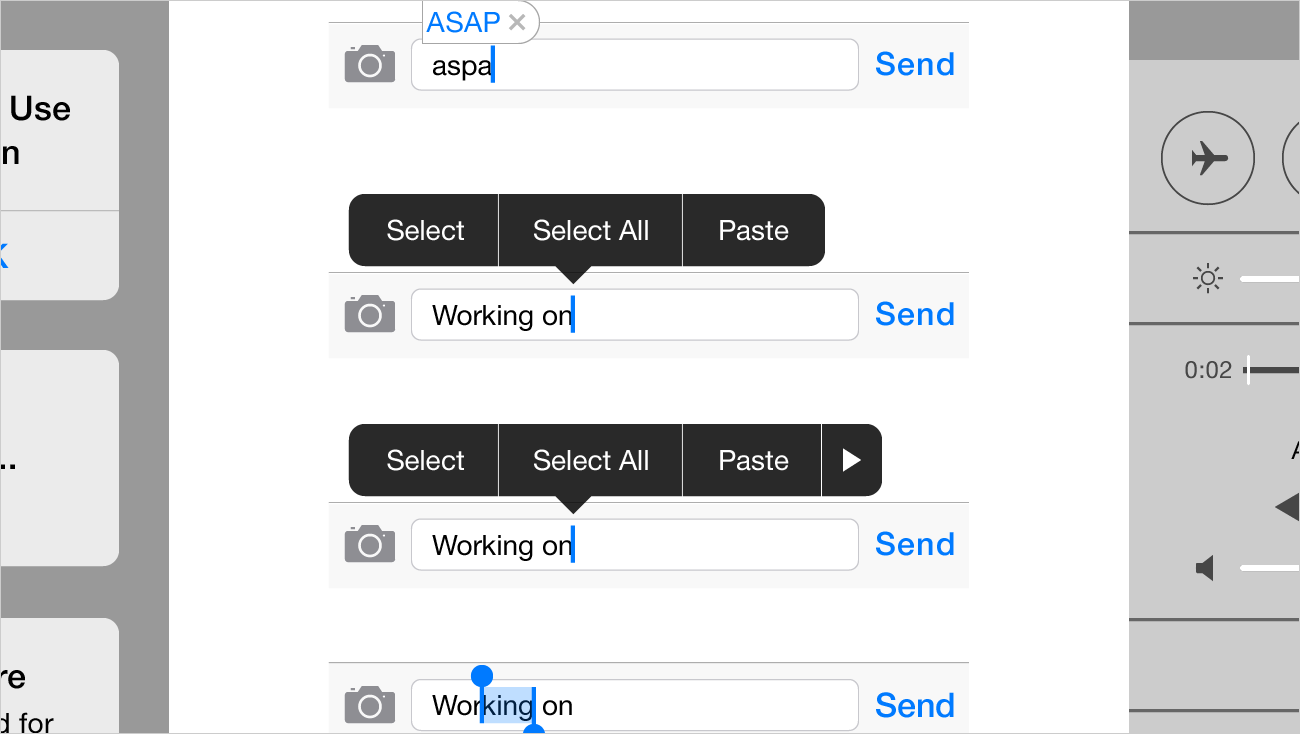 iOS 7 text editing example