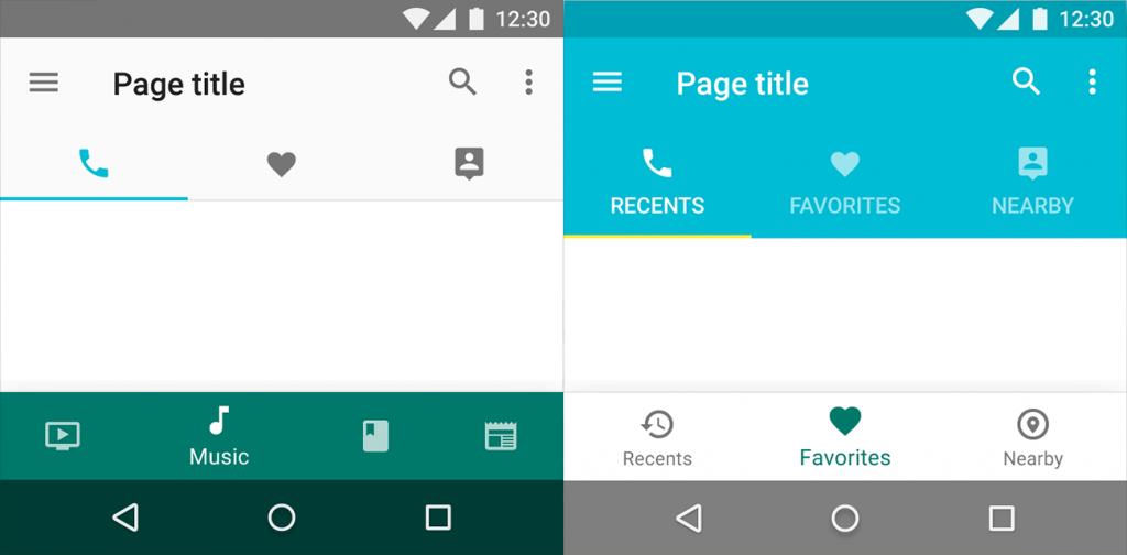 Material Design examples combining Bottom Navigation with Tabs